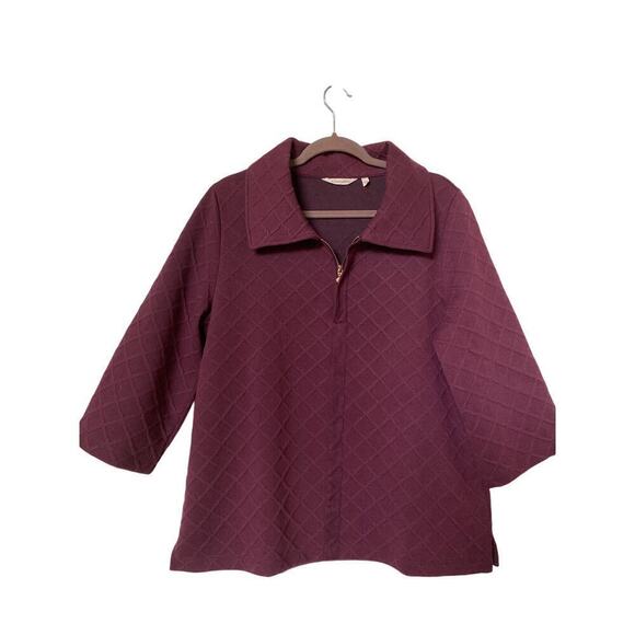 Soft Surroundings Sweaters - Soft Surroundings Dorothy Jaquard Merlot Top Sweater Pullover Womens L 1/4 Zip